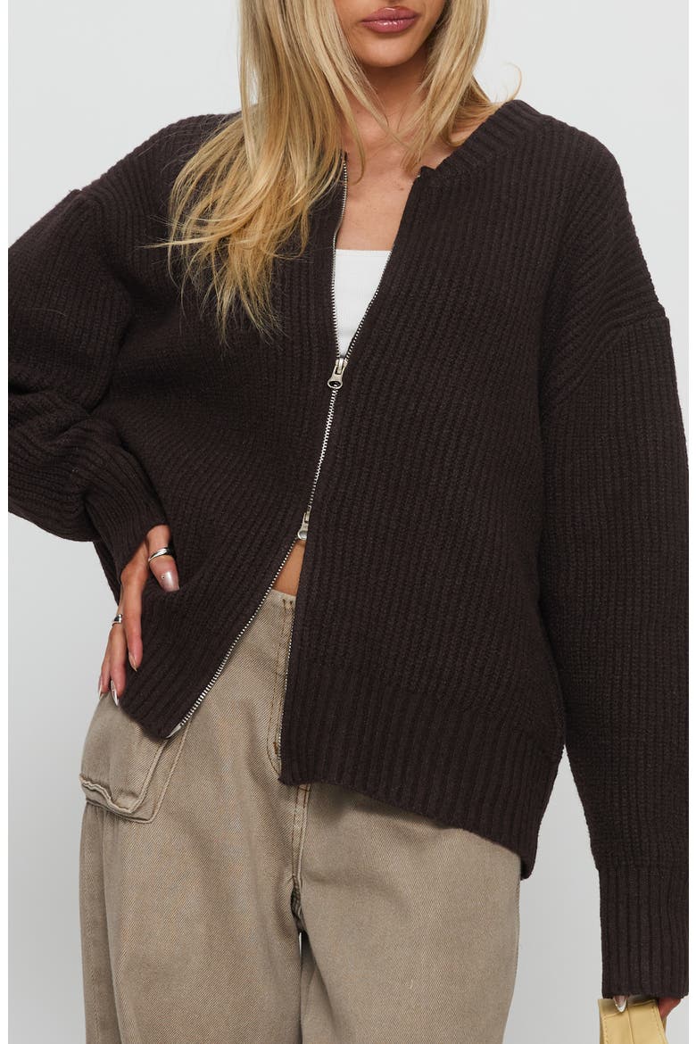 Lexene Zip Cardigan, Main, color, CHOCOLATE