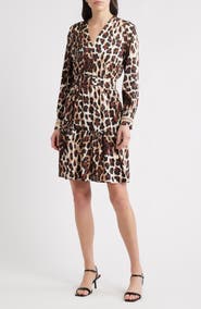 Anne Klein Long Sleeve Leopard Print Minidress