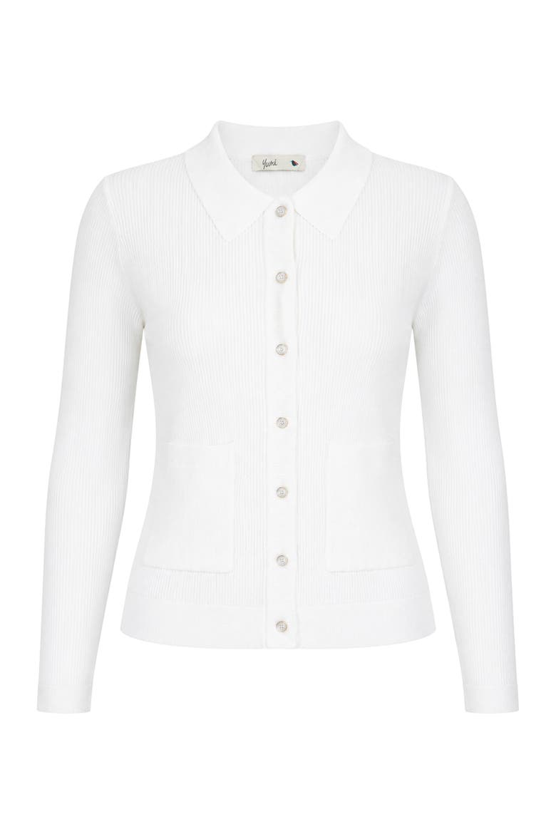 Ribbed Collar Button Up Cardigan, Alternate, color, Ivory