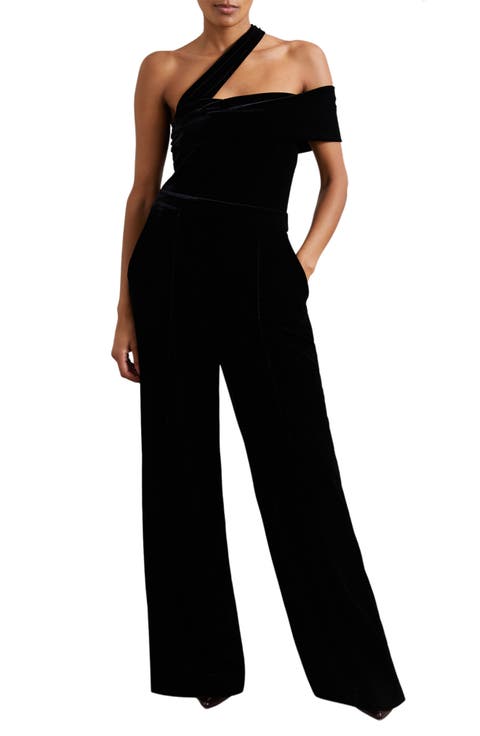 Daria One-Shoulder Wide Leg Velvet Jumpsuit