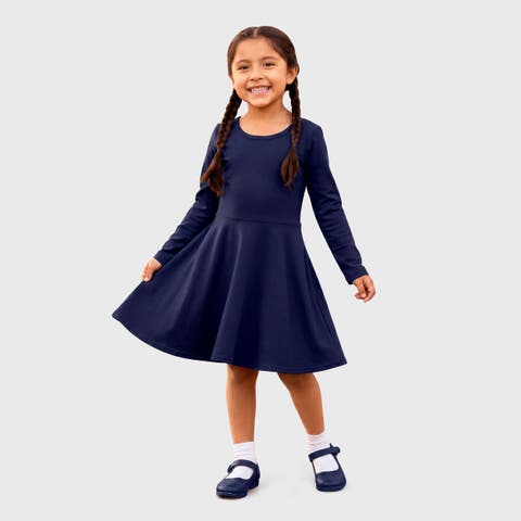 Girls Soft Jersey 100% Cotton Long Sleeve Skater Twirly Dress