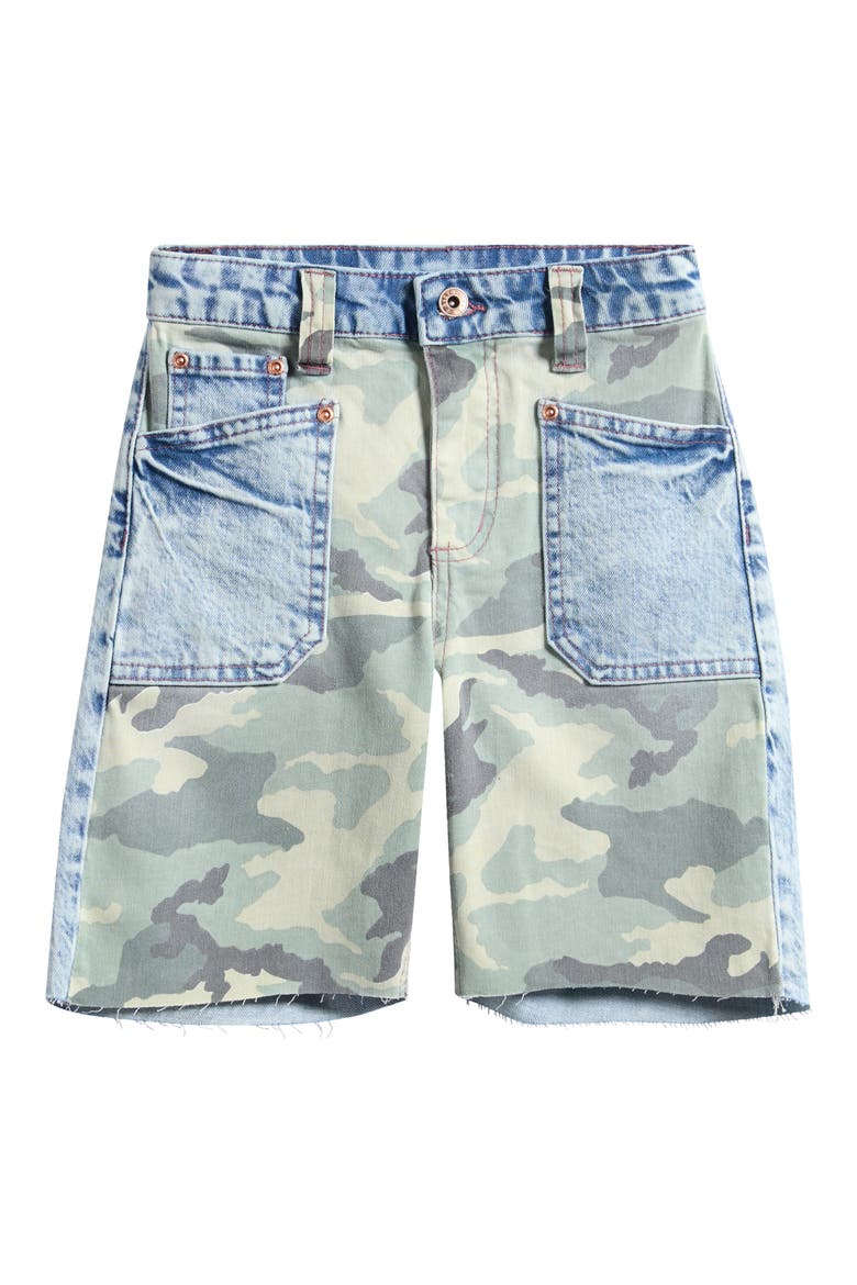 Kids' Mixed Camo Denim Shorts, Main, color, SAGE CAMO