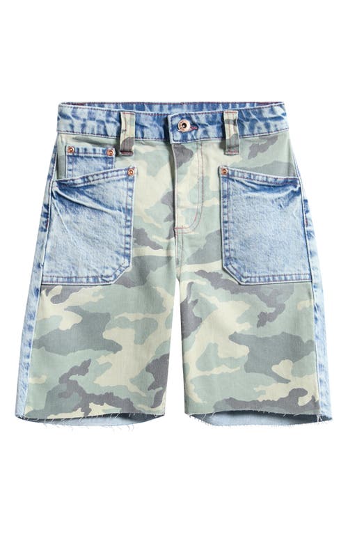 Tractr Kids' Mixed Camo Denim Shorts in Sage Camo 