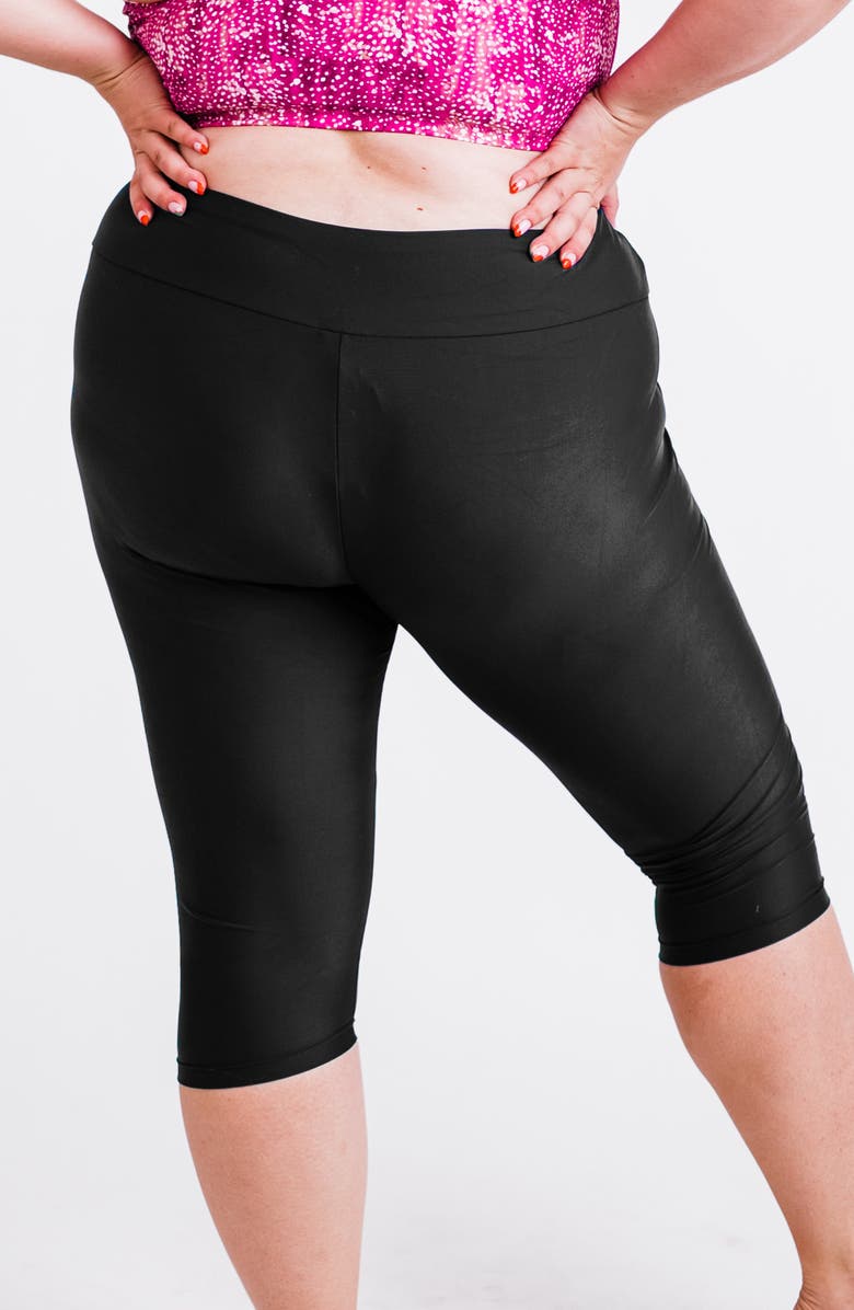 Calypsa Plus Size Capri Swim Leggings, Alternate, color, Black
