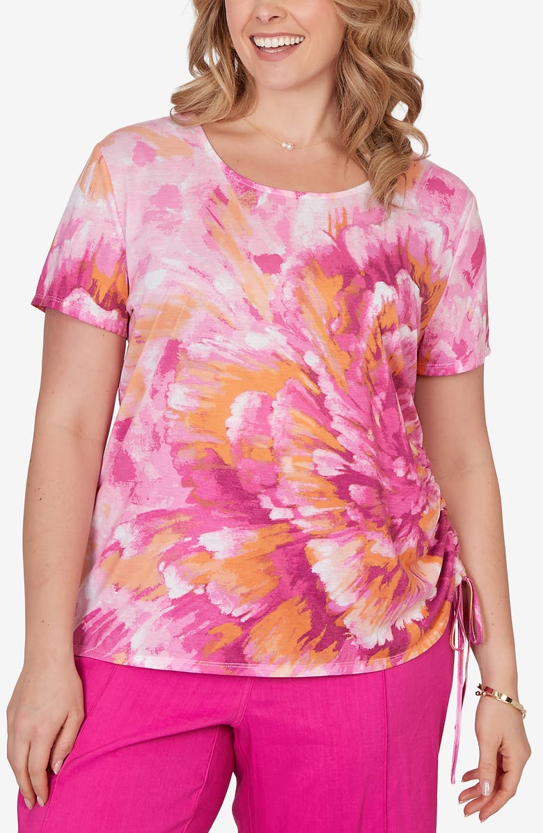 RUBY RD Sublimation Floral Jersey Top, Main, color, Fuchsia Multi