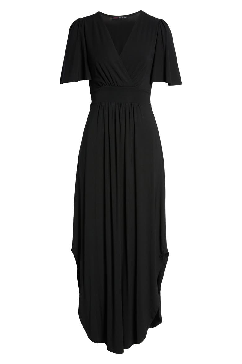 Flutter Sleeve Jersey Maxi Dress, Alternate, color, BLACK