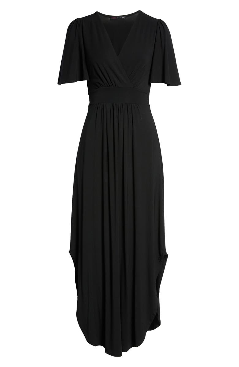 Fraiche by J Flutter Sleeve Jersey Maxi Dress, Alternate, color, Black