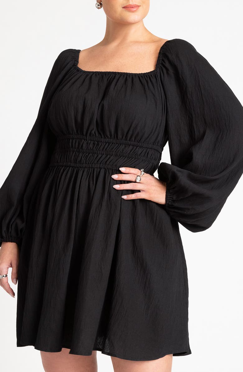 ELOQUII Smocked Long Sleeve Dress, Alternate, color, 