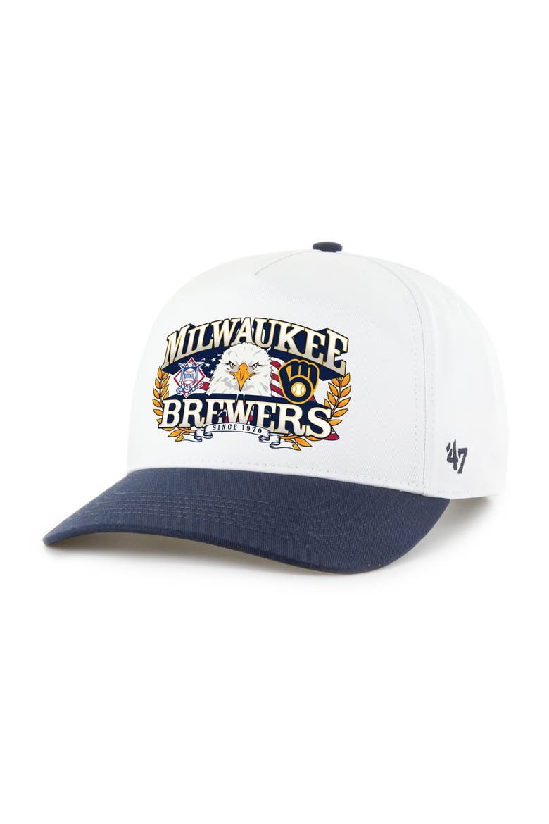 Men's '47 White/Navy Milwaukee Brewers Americana Eagle Hitch Adjustable Hat, Main, color, White