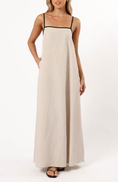 Elliana Sleeveless Linen Blend A-Line Maxi Dress