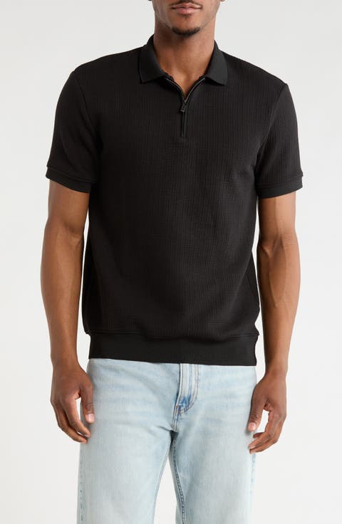 Quarter Zip Textured Knit Polo