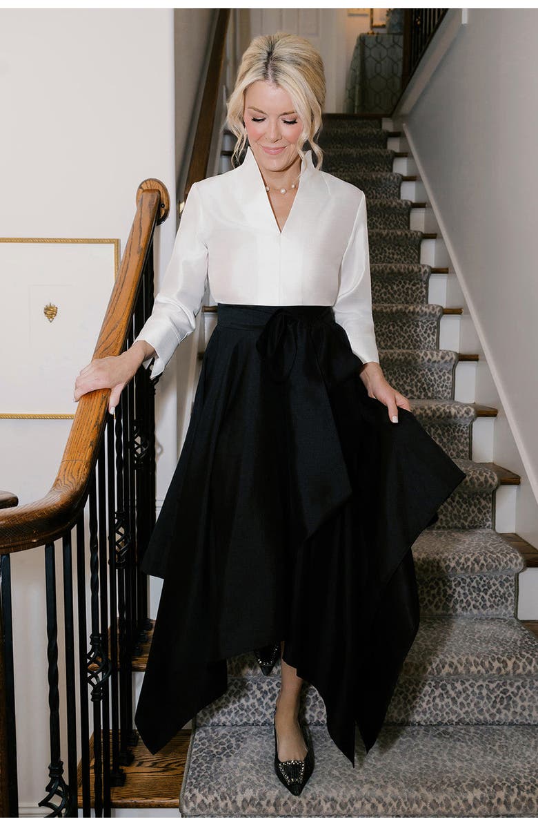 Ming Wang x Family Savvy Fit-N-Flare Tie-Waist Woven Maxi Dress, Alternate, color, Black/White