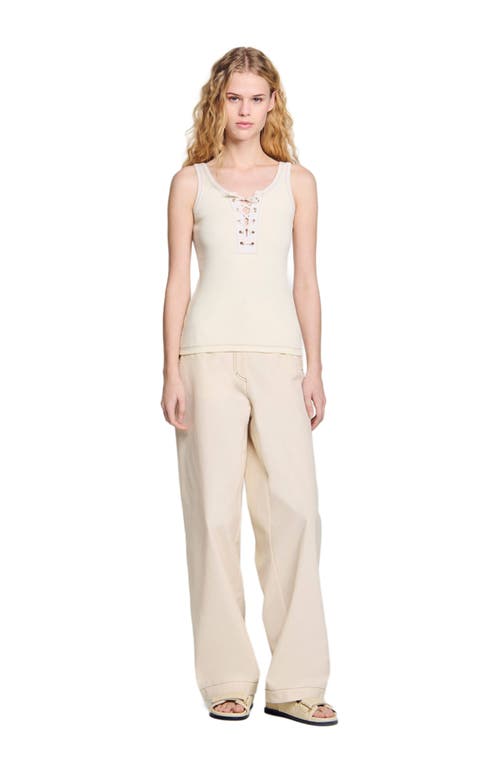 Sandro Safari Lace-up Tank Top In Ecru