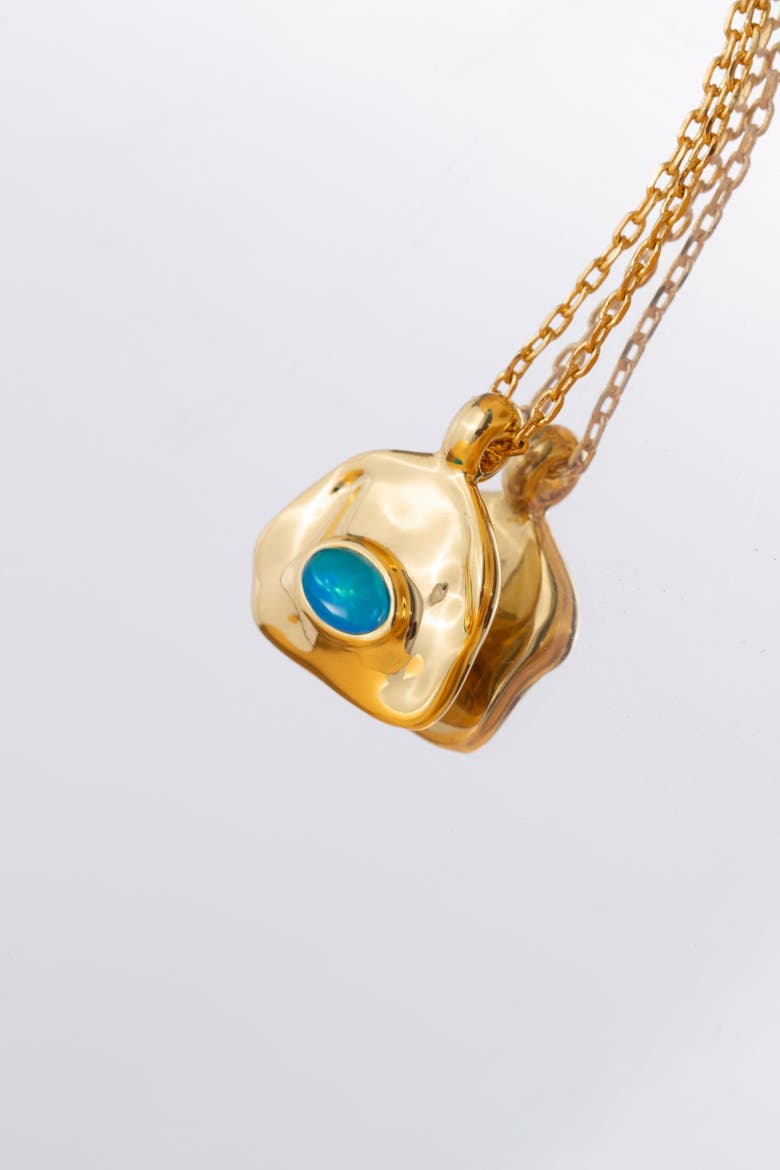 Aria Gemstone Pendant Necklace and Figaro Chain Layering Set, Alternate, color, Gold/Sky Blue