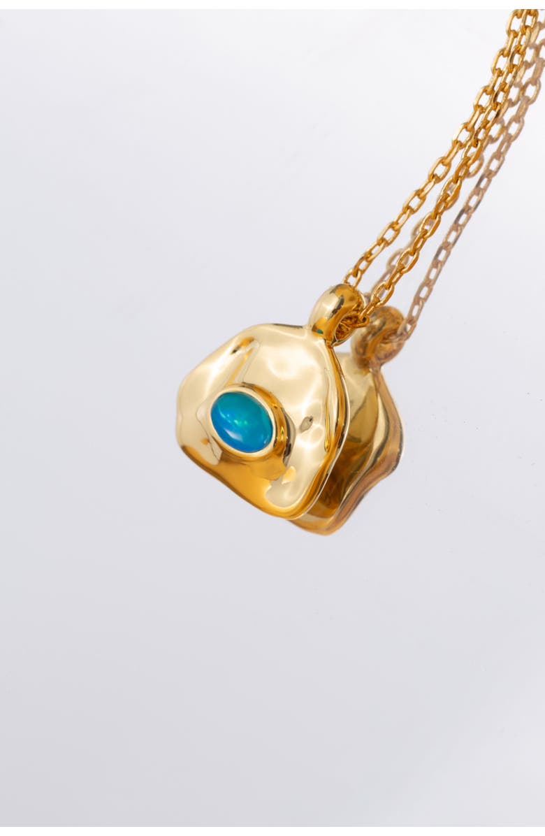 Classicharms Aria Gemstone Pendant Necklace and Figaro Chain Layering Set, Alternate, color, Gold/Sky Blue