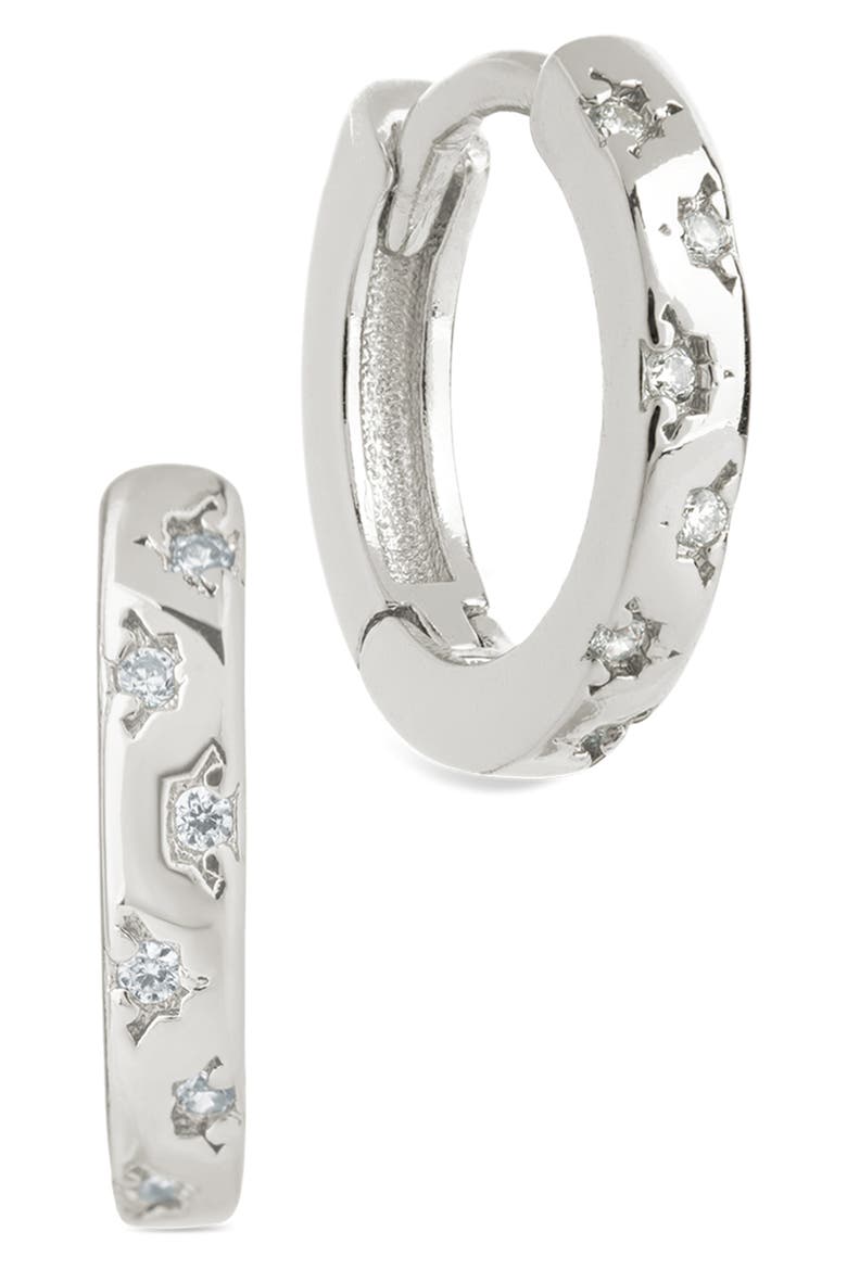 Domenica Celestial Charm Huggie Hoop Earrings, Main, color, SILVER