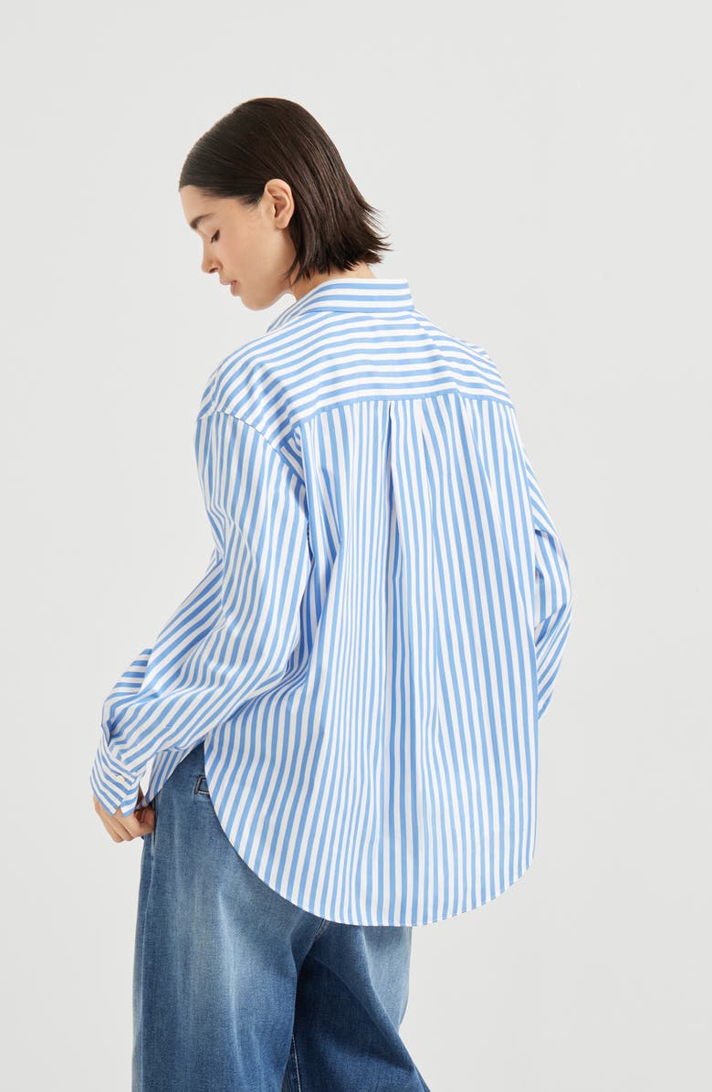Brunello Cucinelli Striped poplin shirt, Alternate, color, Azure