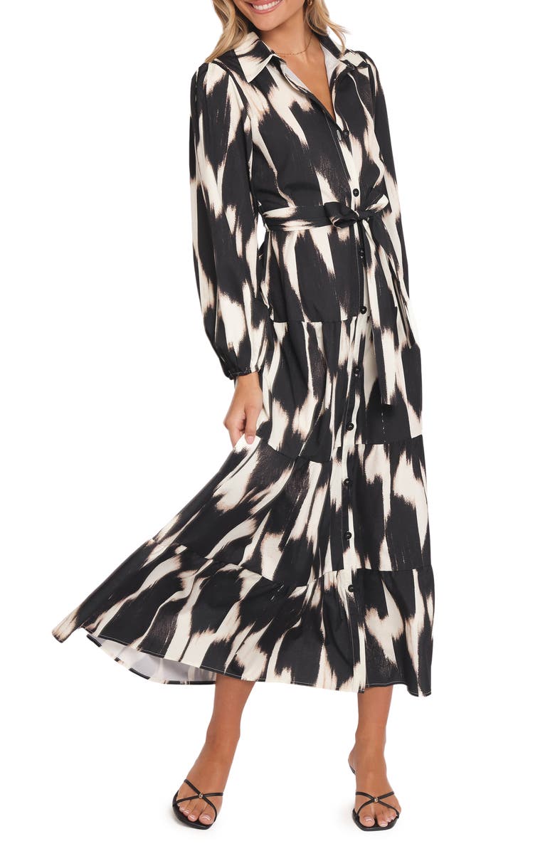 Petal & Pup Lincoln Print Tie Waist Long Sleeve Maxi Shirtdress, Alternate, color, 