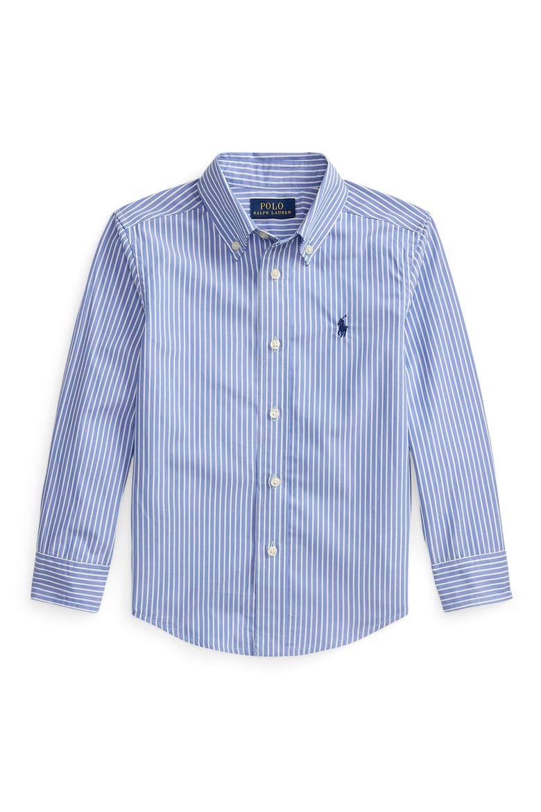 Kids' Stripe Cotton Poplin Button-Down Shirt (Nordstrom Exclusive), Main, color, BLUE WHITE
