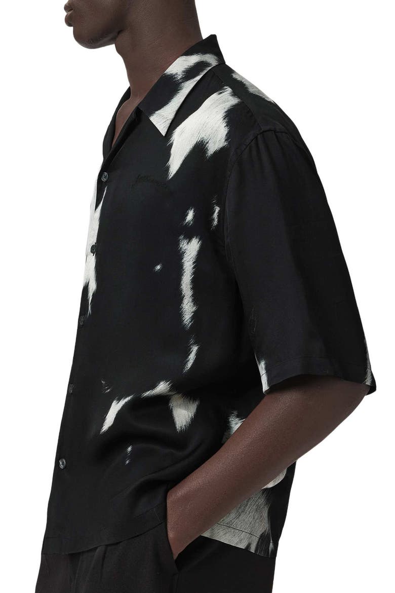 Templar Print Short Sleeve Button-Up Shirt, Alternate, color, BLACK