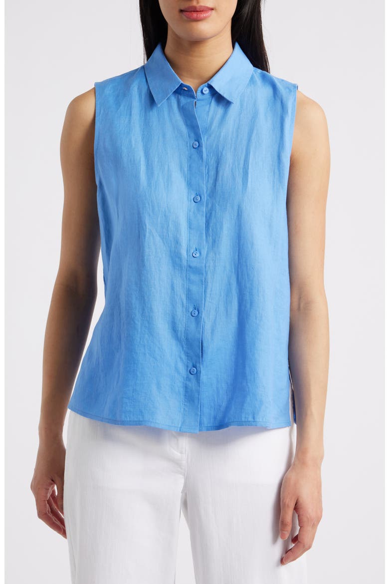 Classic Sleeveless Organic Linen Button-Up Shirt, Main, color, ULTMA