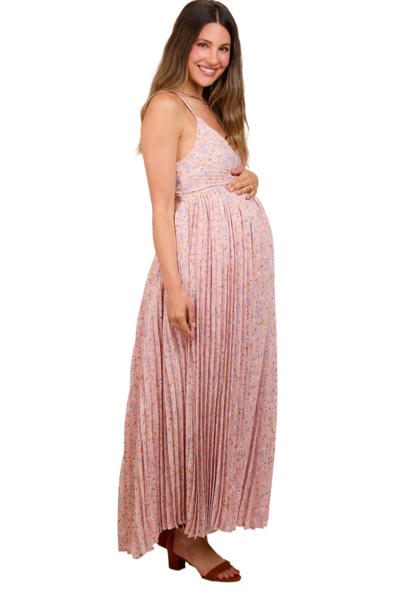 PinkBlush Floral Pleated Back Cutout Maxi Dress, Alternate, color, Light Pink