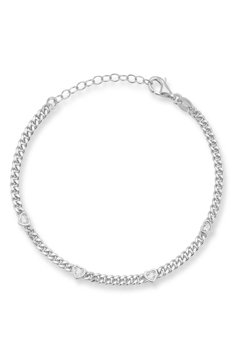 CHLOE AND MADISON Heart Station Curb Chain Bracelet, Main, color, Silver