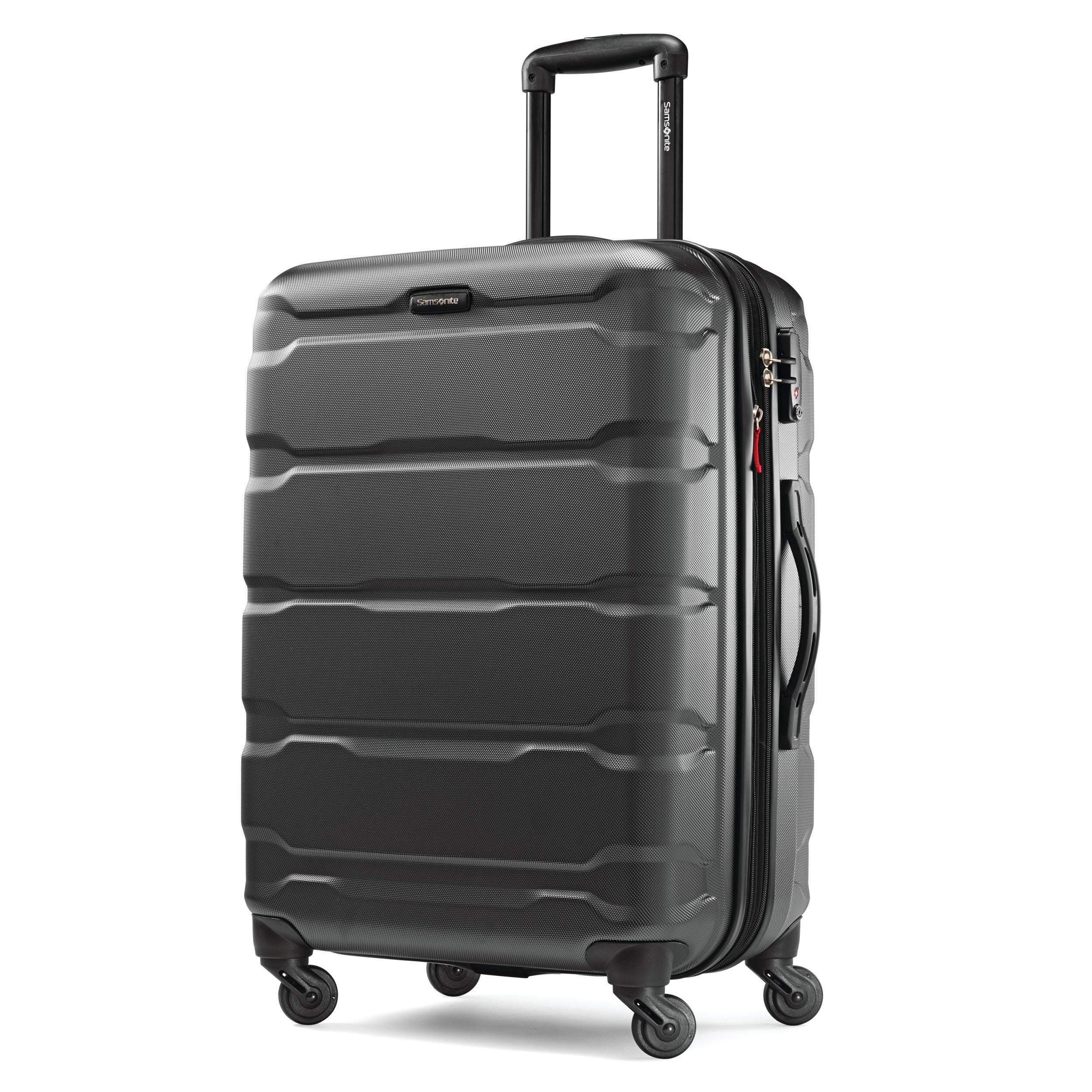 Samsonite Omni PC Checked-Medium 24-Inch Hardside Expandable Luggage with Spinner Wheels, Main, color, Black
