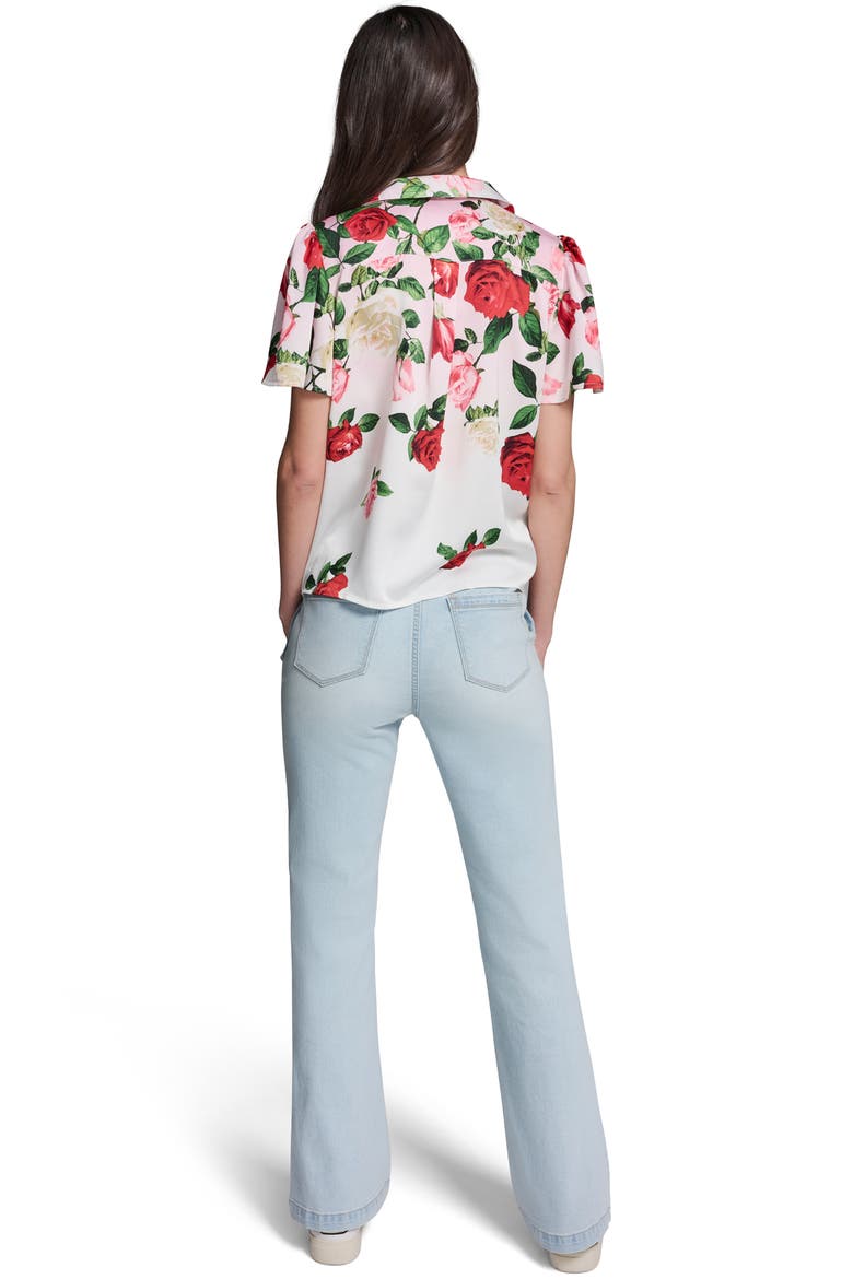 Rose Tie Front Button-Up Shirt, Alternate, color, CORNELIA ROSE/ SFT WHT MULTI