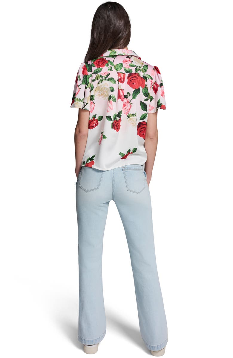 KARL LAGERFELD PARIS Rose Tie Front Button-Up Shirt, Alternate, color, Cornelia Rose/ Sft Wht Multi