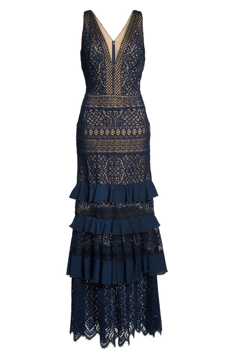 Tadashi Shoji V-Neck Tiered Gown, Alternate, color, 