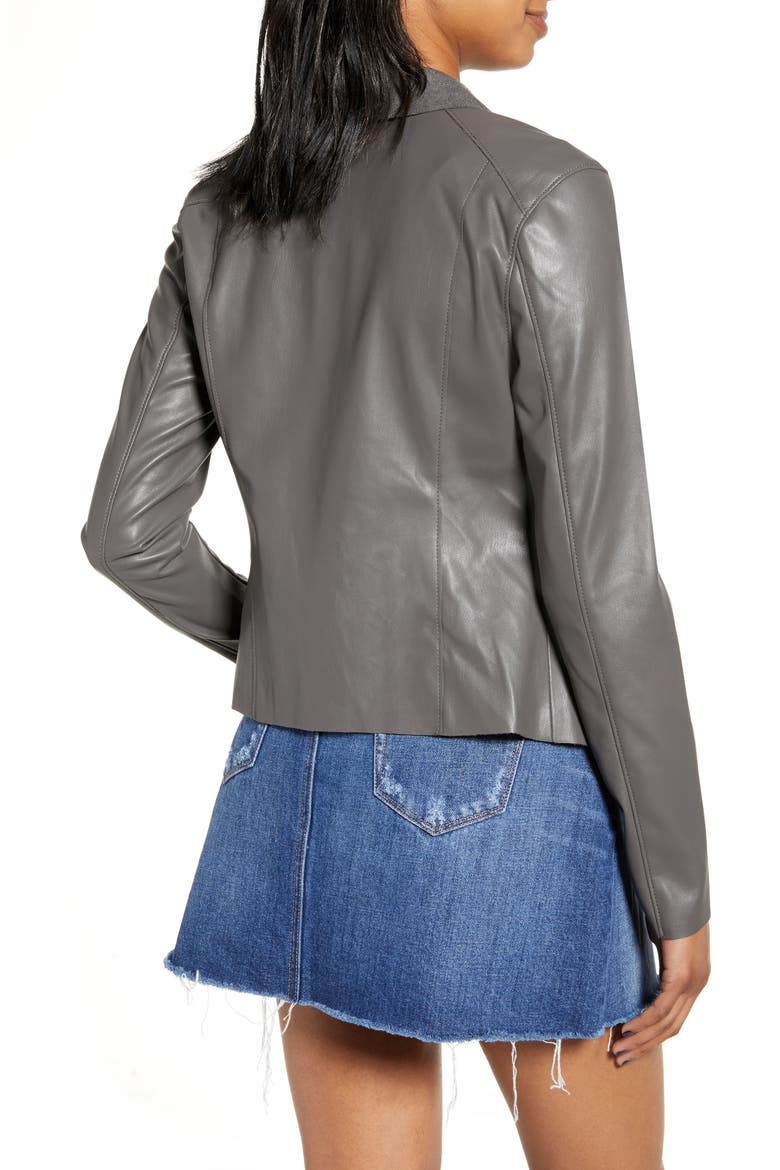 Onto the Next Faux Leather Drape Front Jacket, Alternate, color, GRAPHITE