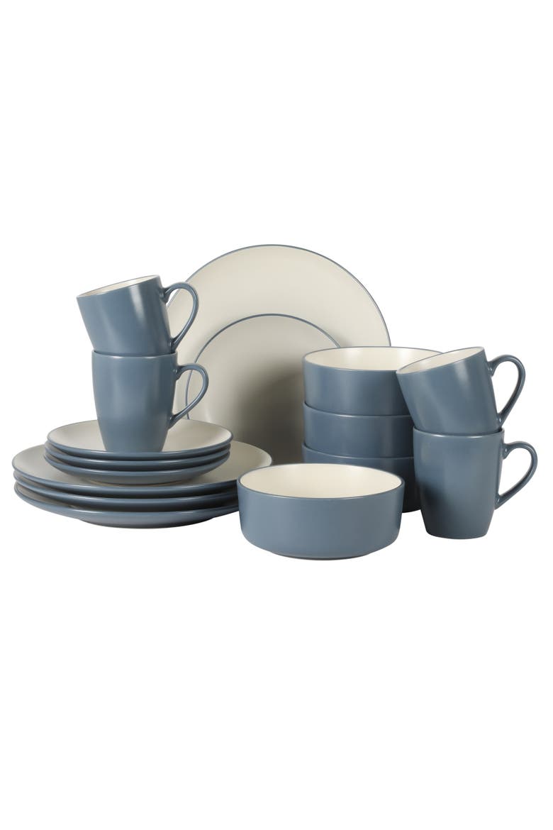 Oxford Blue 16-Piece Stoneware Dinnerware Set, Service for 4, Main, color, Echo blue