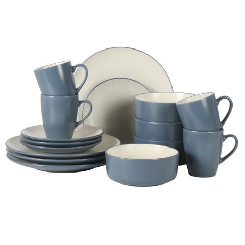 Oxford Blue 16-Piece Stoneware Dinnerware Set, Service for 4