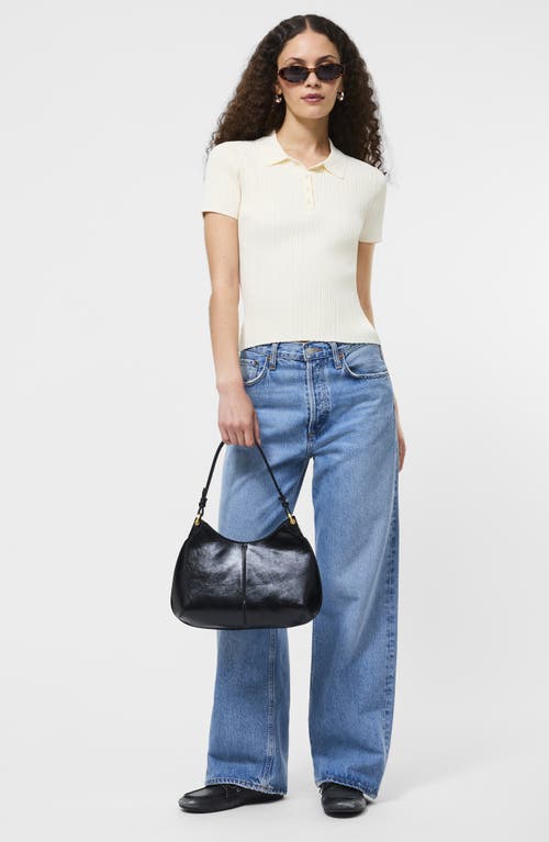 French Connection Crinkle Knit Slim Polo In White