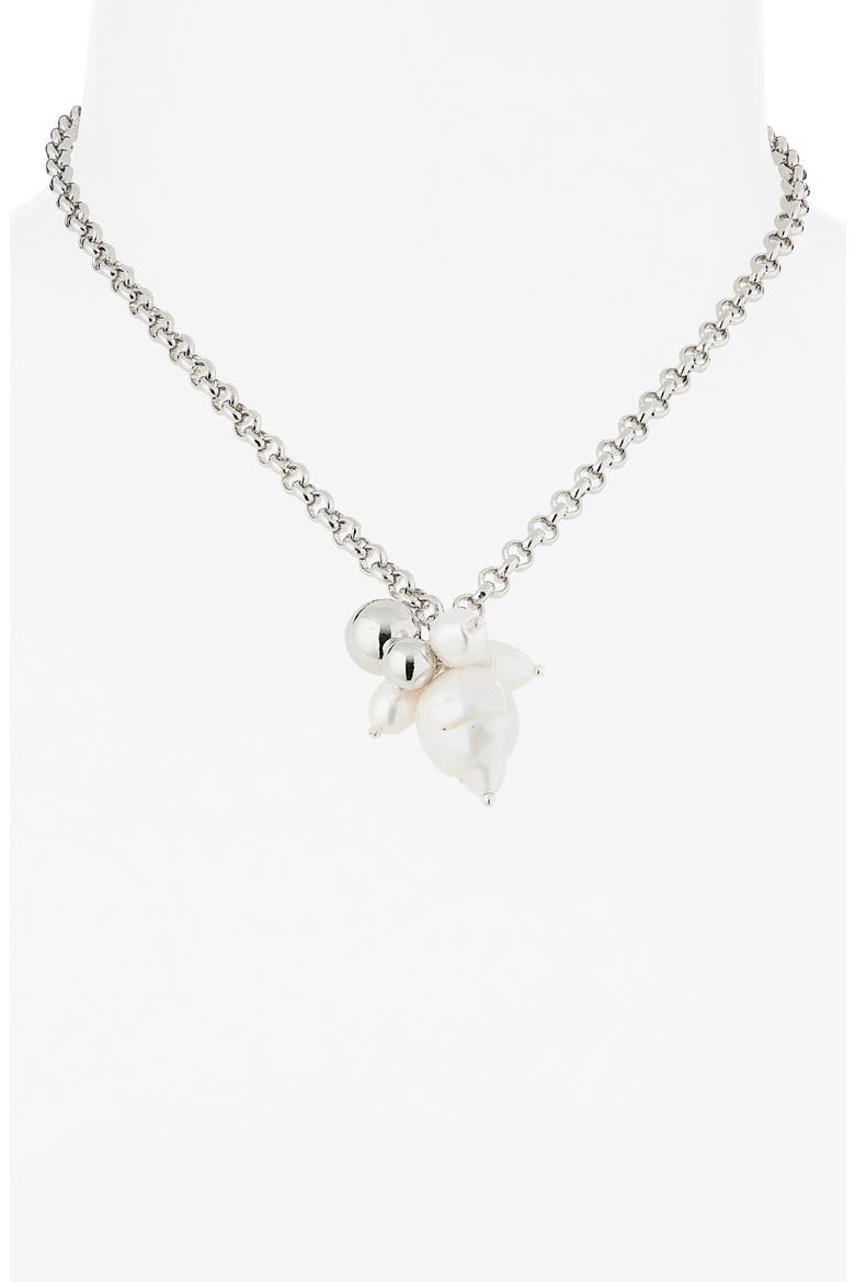 Mickey Faux Pearl & Freshwater Pearl Pendant Necklace, Alternate, color, PALLADIUM