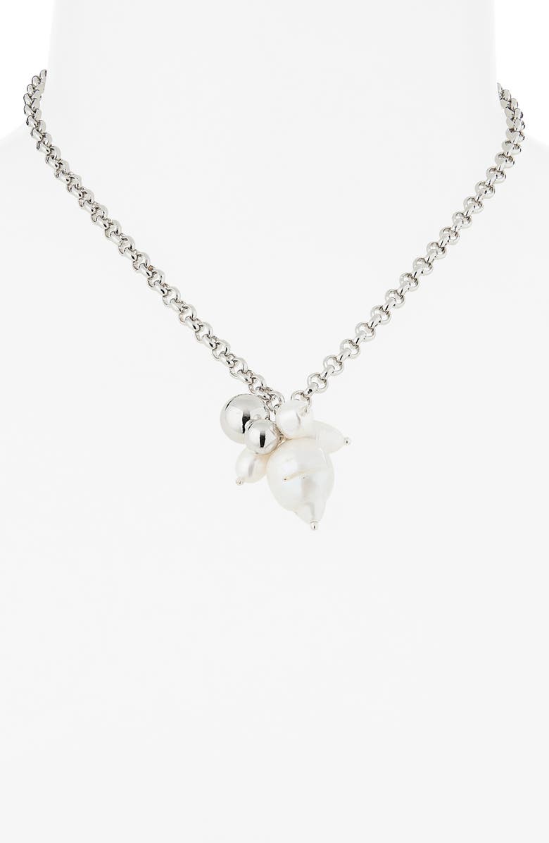 Justine Clenquet Mickey Faux Pearl & Freshwater Pearl Pendant Necklace, Alternate, color, Palladium