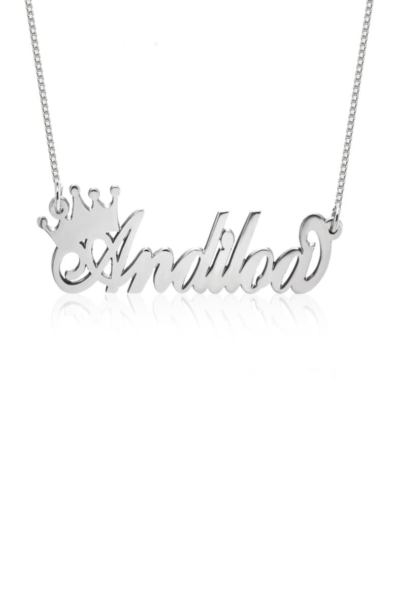 Crown Me Personalized Nameplate Pendant Necklace, Main, color, STERLING SILVER