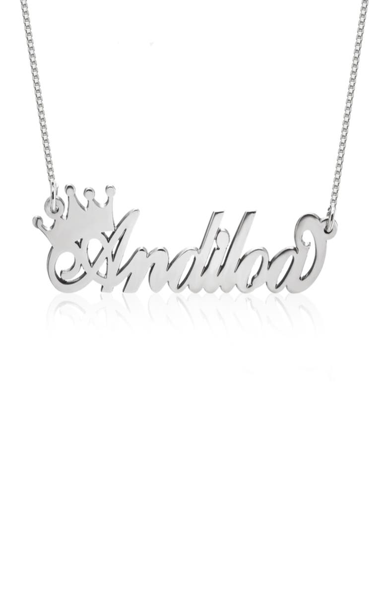 MELANIE MARIE Crown Me Personalized Nameplate Pendant Necklace, Main, color, Sterling Silver