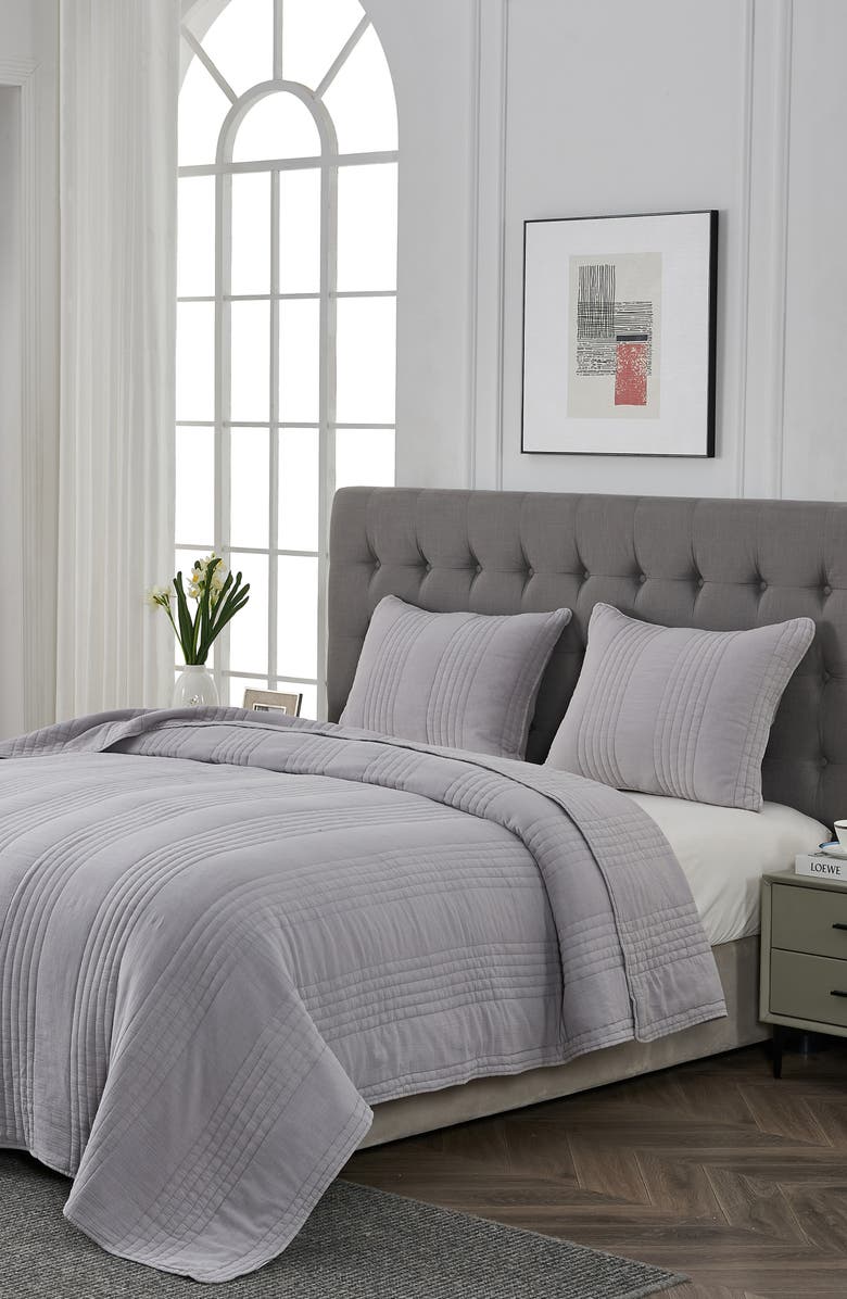 MELANGE HOME Stone Washed Cotton Quilt & Sham Set, Alternate, color, Light Grey