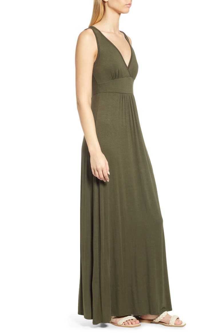 V-Neck Jersey Maxi Dress, Alternate, color, OLIVE