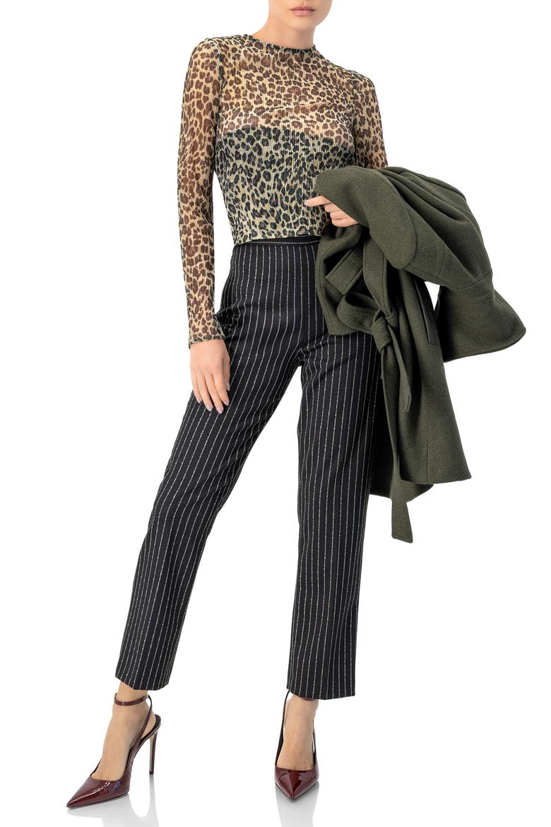 Straight-Leg Striped Trousers, Alternate, color, Black