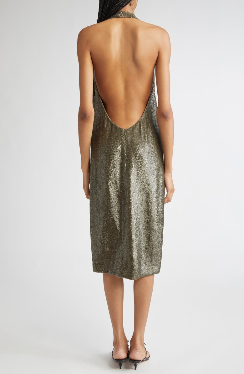 FERRAGAMO Sequin Halter Cocktail Dress, Alternate, color, Concrete