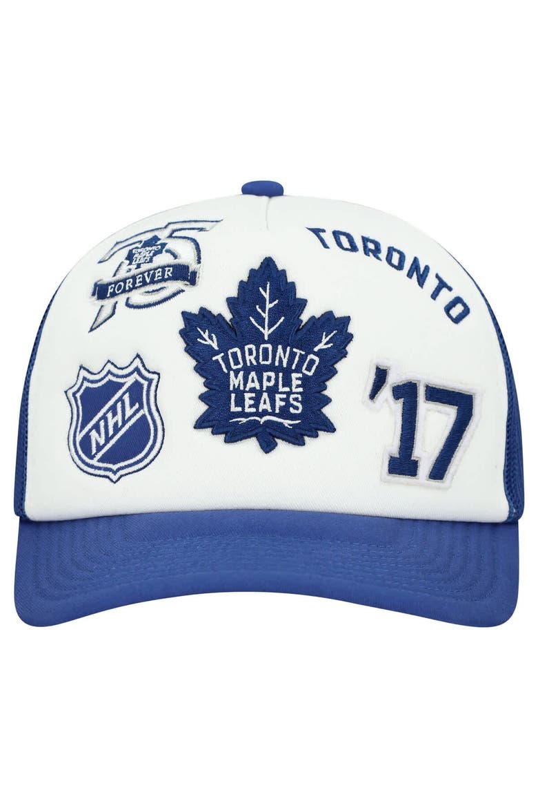 Men's Mitchell & Ness White/Blue Toronto Maple Leafs Gridlock Trucker Adjustable Hat, Alternate, color, White