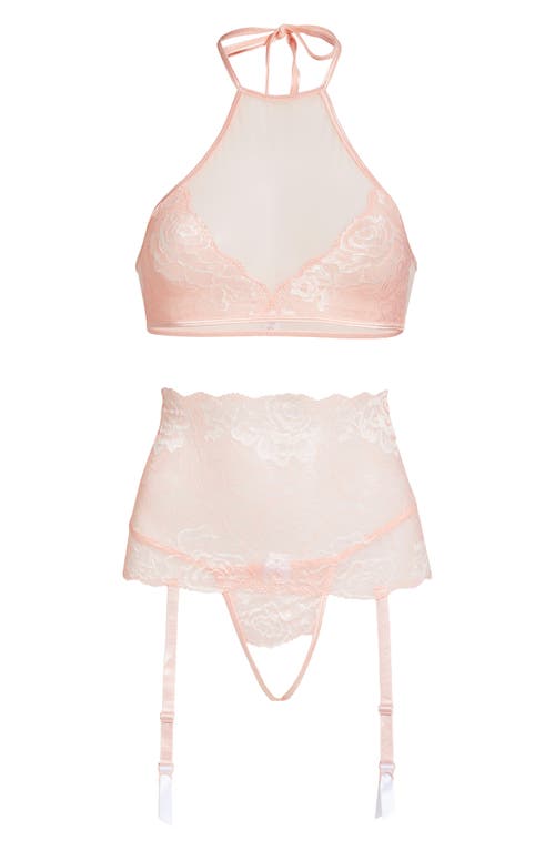 Coquette Crop Halter Top, Garter Belt & G-String Thong in Pink at Nordstrom