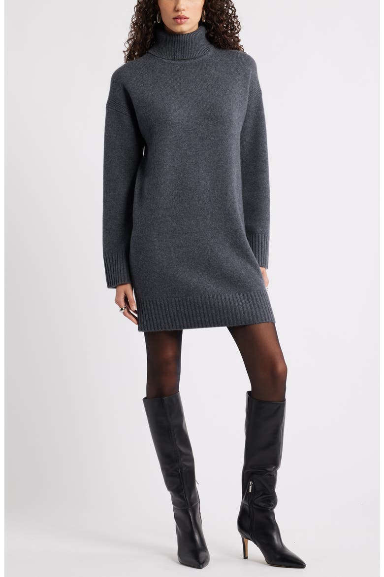 grey long sleeve sweater dress Nordstrom Wool & Cashmere in Dark Charcoal Heather at Nordstrom, Size X-Large emerald gemstone jewelry