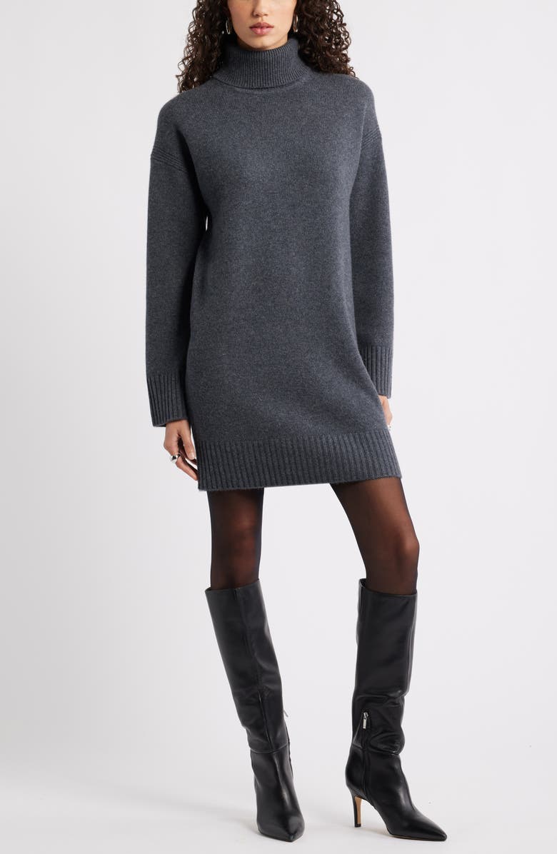 Nordstrom Long Sleeve Wool & Cashmere Sweater Dress, Main, color, Grey Dark Charcoal Heather
