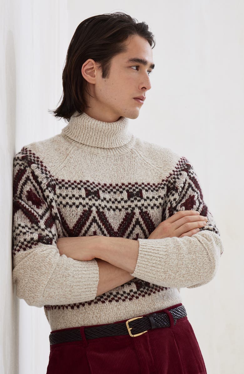 Brunello Cucinelli Jacquard turtleneck sweater, Alternate, color, Ecru