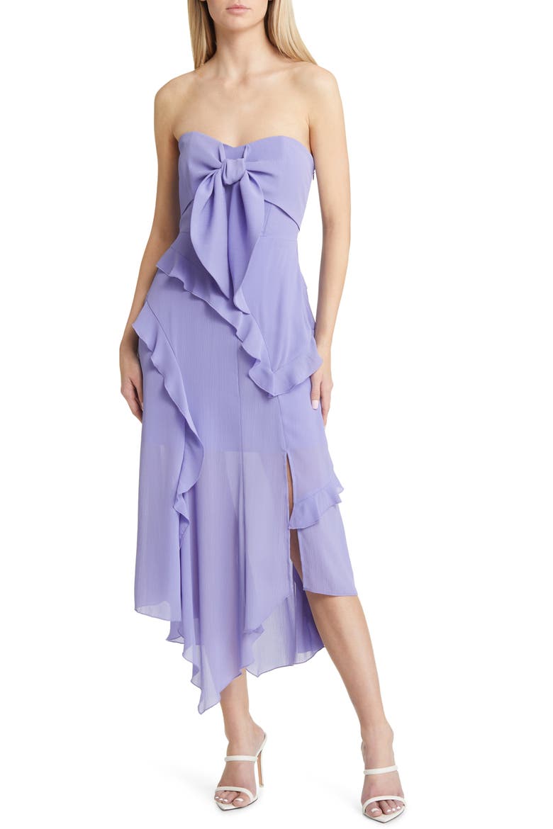 Ruffle Strapless Georgette Dress, Main, color, LILAC