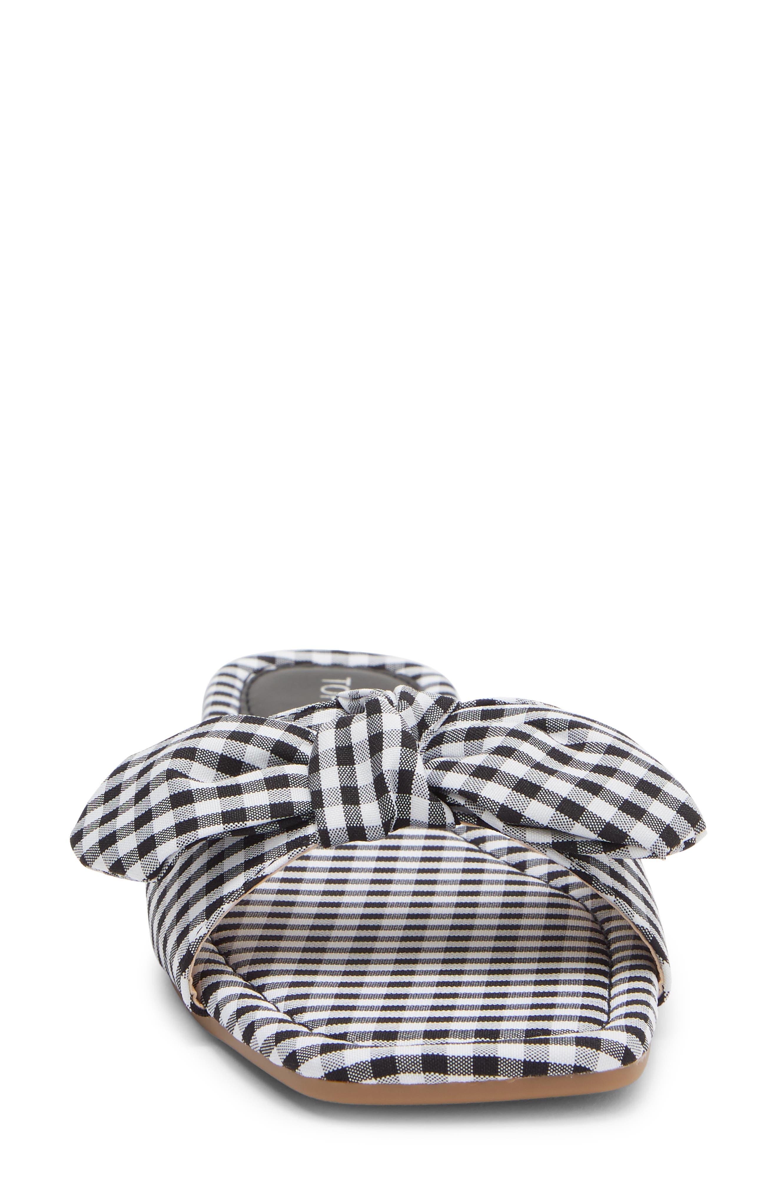 TOP MODA Penny Gingham Bow Slide Sandal, Alternate, color, Black